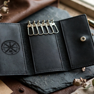 Customized Picture / Name / Text Engraved Leather Multi Keyrings Holder – Genuine Leather 6 Hooks Wallet