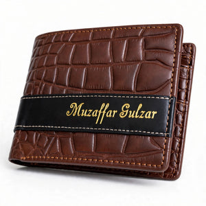 Personalized Crocodile Leather Wallet – Custom Gold Name Engraved Luxury Gift Box | Pakistan