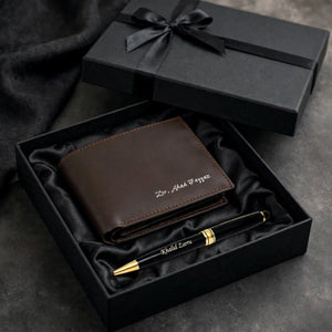 Personalized Leather Wallet & Pen Gift Set – Custom Photo & Name Engraved | Gift Pakistan