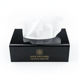 Customized Black Acrylic Tissue Box Holder – Personalized Gold Logo | Luxury Glossy Tissue & Napkin Box