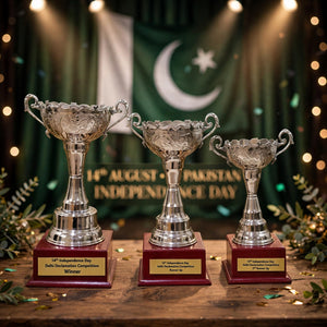 Personalized Silver Cup Trophy Set of 3 – Winner, Runner-Up & 2nd Runner-Up | Pakistan
