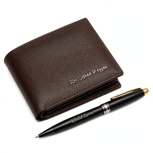 Personalized Leather Wallet & Pen Gift Set – Custom Photo & Name Engraved | Gift Pakistan
