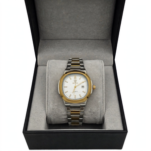 MAYAPO Luxury White Dial Watch for Men – Two-Tone Stainless Steel Quartz with Date | Premium Gift Box