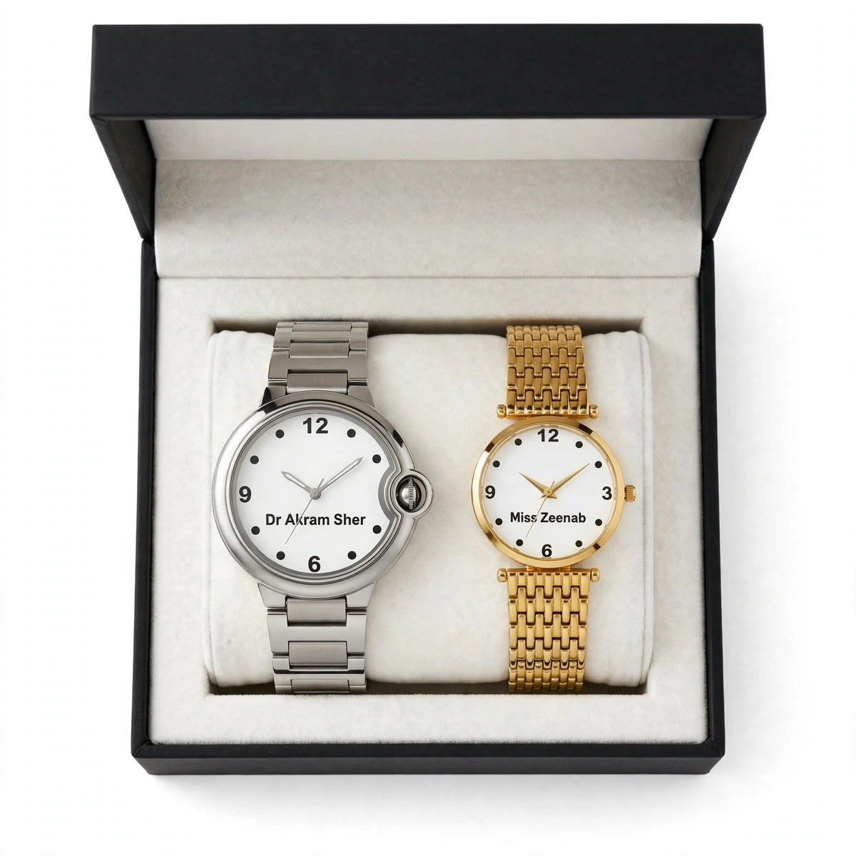 Customized Pair of Couple Hand Watches – Gold & Silver
