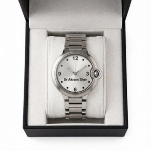Customized Silver Metal Chain Hand Watch for Men – With Stand