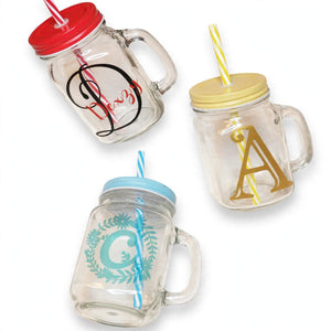 Personalized Mason Jar Glass Tumbler with Straw – Custom Name Print | Design Your Own Pakistan