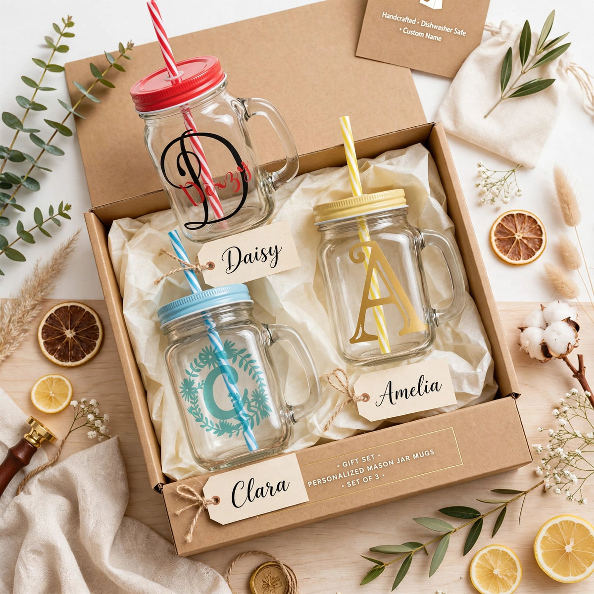 Personalized Mason Jar Glass Tumbler with Straw – Custom Name Print | Design Your Own Pakistan