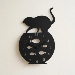 Fish Bowl & Cat 3D Acrylic Wall Clock – Unique Home Decor | Pakistan
