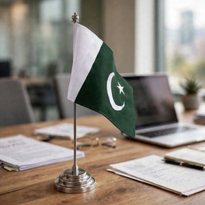 Customized Table Flag with Stainless Steel Stand – Premium Embroidered Single Desk Flag | Any Country Flag for Office, Meetings & Home