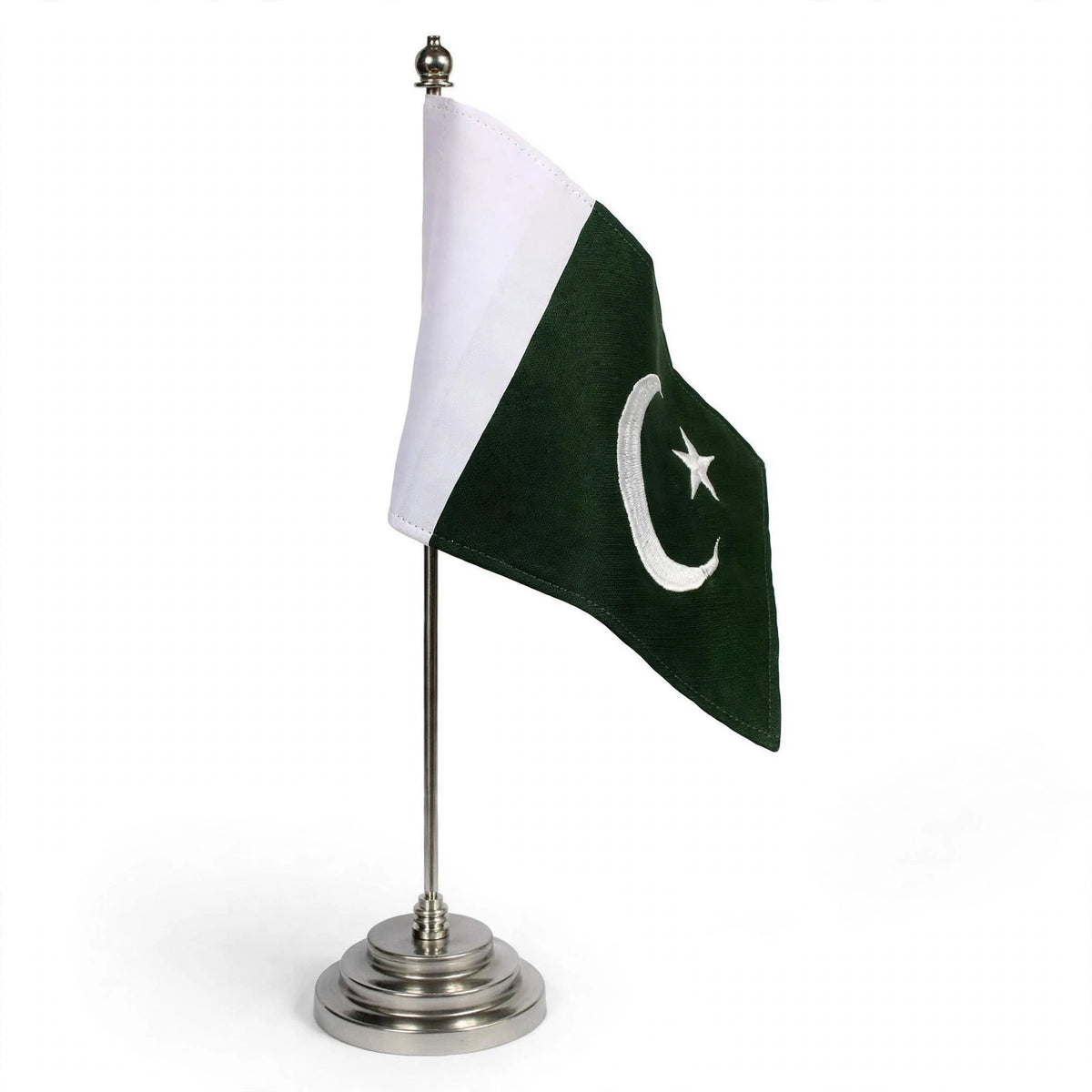 Customized Table Flag with Stainless Steel Stand – Premium Embroidered Single Desk Flag | Any Country Flag for Office, Meetings & Home