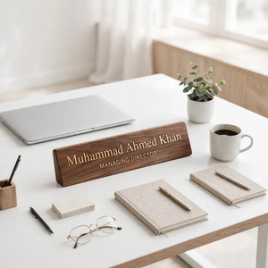 Custom Wooden Engraved Table Name Plate – Personalized Desk Name Plate for Office | Custom Name & Designation Plate