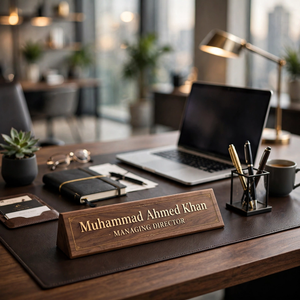 Custom Wooden Engraved Table Name Plate – Personalized Desk Name Plate for Office | Custom Name & Designation Plate