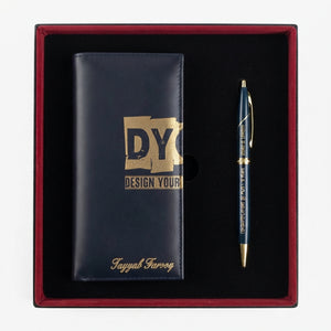 Personalized Black Long Wallet & Pen Gift Set with Gift Box – Custom Name | Pakistan