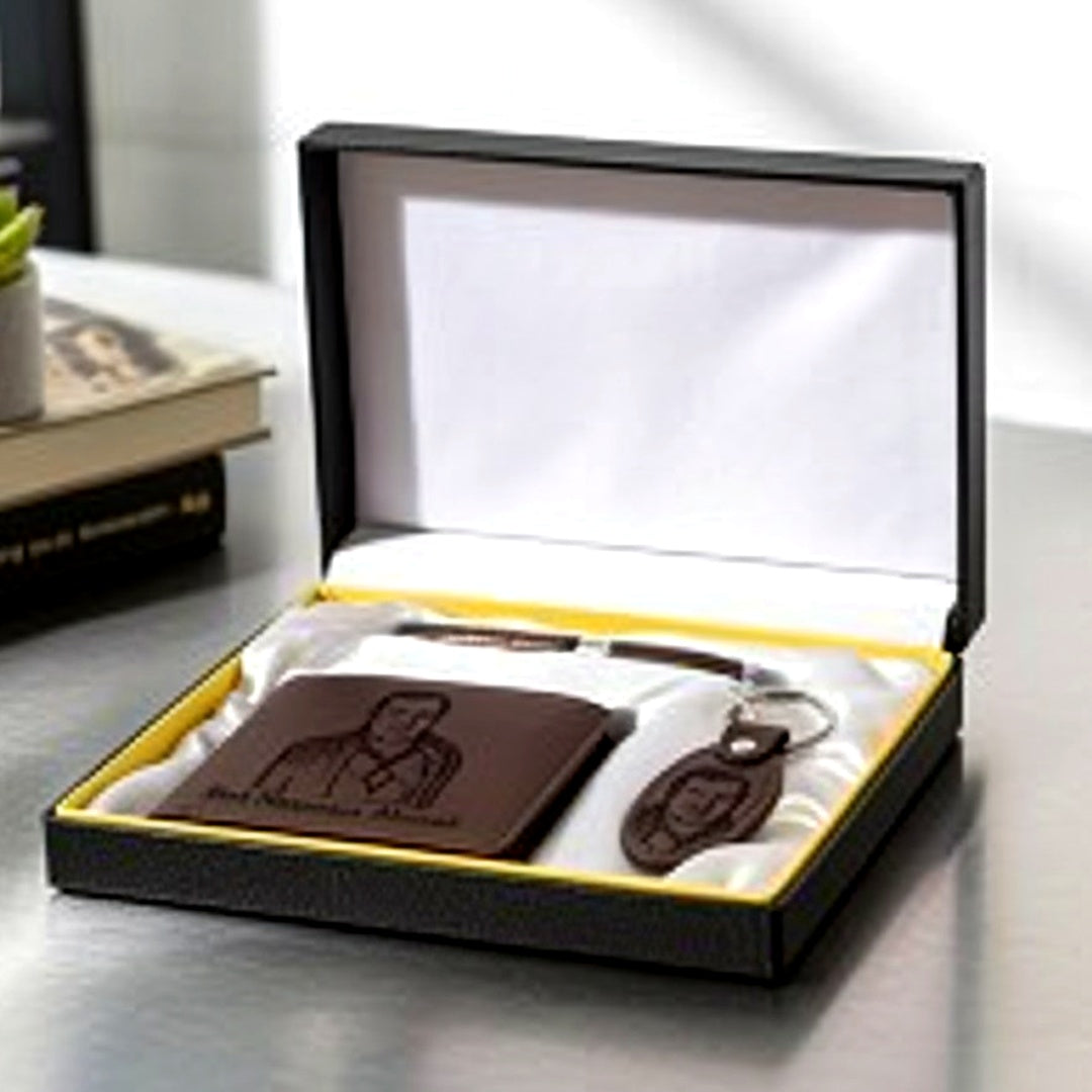 Personalized Leather Gift Box for Men – Custom Wallet, Pen & Keychain | Gift Pakistan