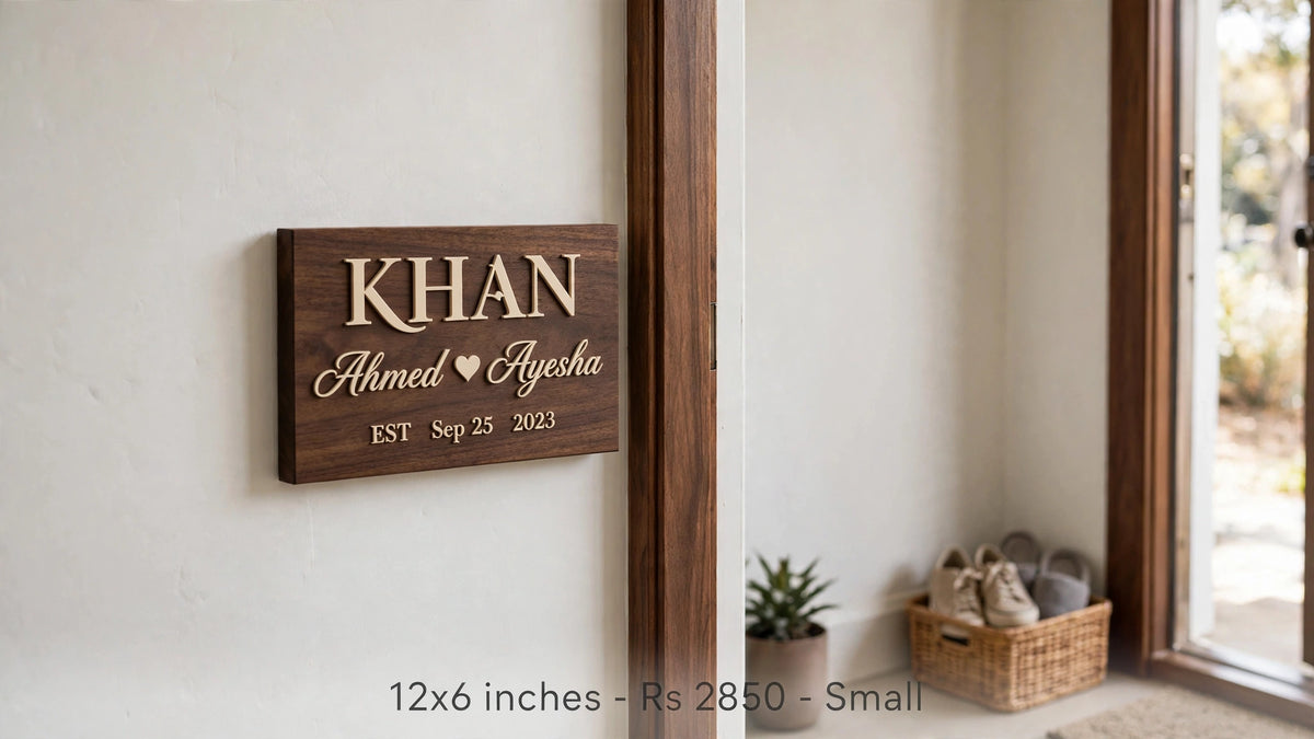 Customized Solid Wooden Engraved & 3D Family Name Sign | Personalized Couple Name & Established Date Wooden Wall Decor