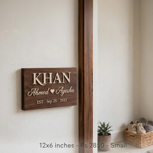 Customized Solid Wooden Engraved & 3D Family Name Sign | Personalized Couple Name & Established Date Wooden Wall Decor