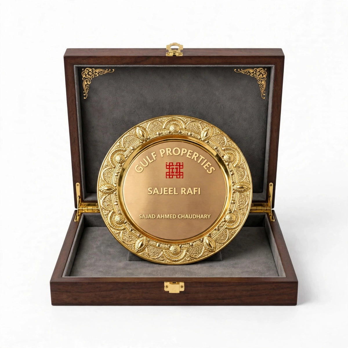Executive Corporate Shield – Gold Plated Award with Wooden Presentation Box
