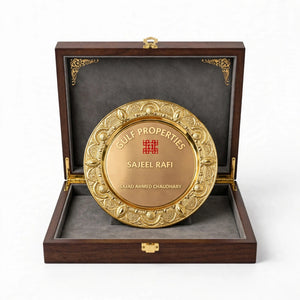 Executive Corporate Shield – Gold Plated Award with Wooden Presentation Box