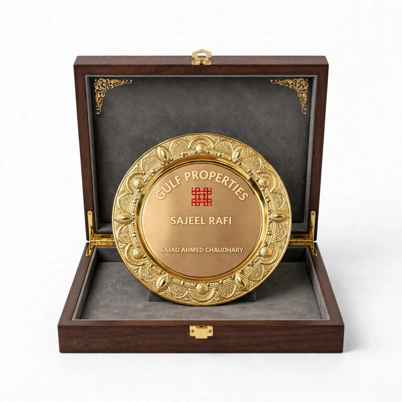 Executive Corporate Shield – Gold Plated Award with Wooden Presentation Box