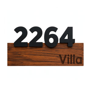 Solid Wooden House Name Plate Engraved With 3D Black Acrylic Text - 12x6 inches