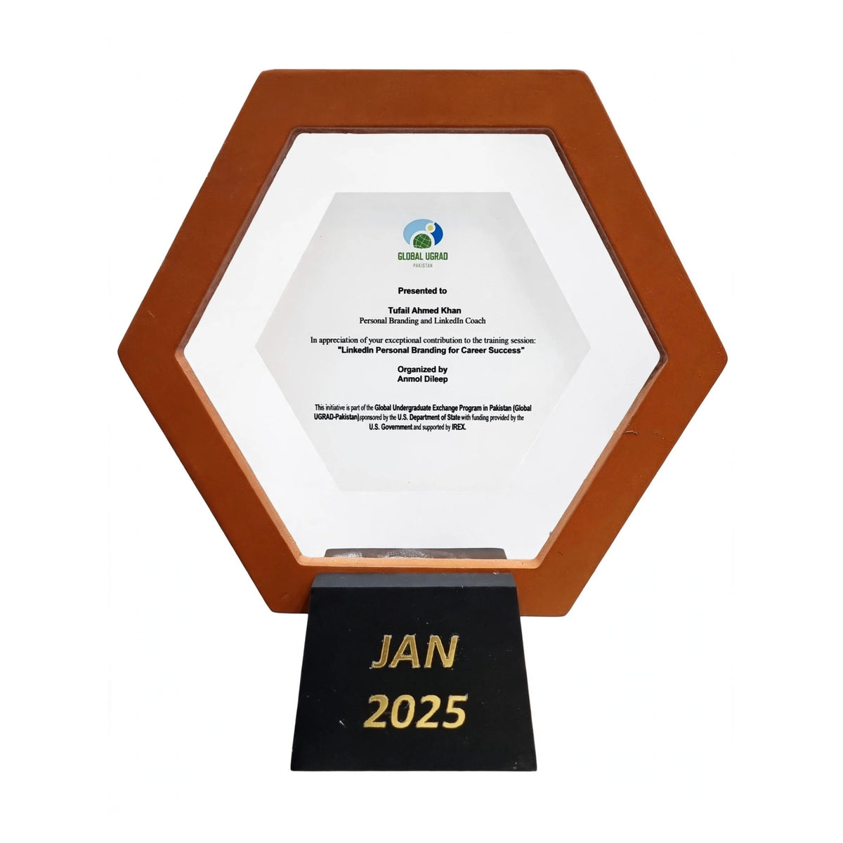 Custom Hexagon Wooden Shield Award – Personalized Acrylic Trophy with Wooden Frame