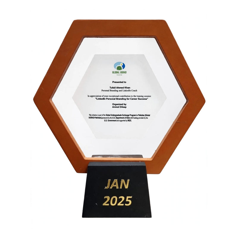 Custom Hexagon Wooden Shield Award – Personalized Acrylic Trophy with Wooden Frame