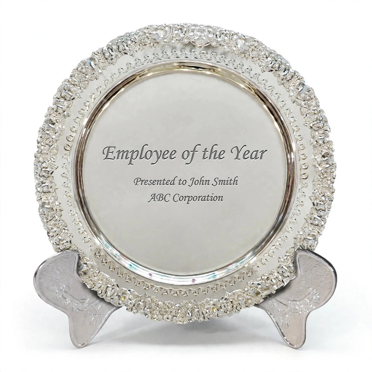 Customized Silver Metal Shield Award with Metal Stand – Personalized Engraving Plate