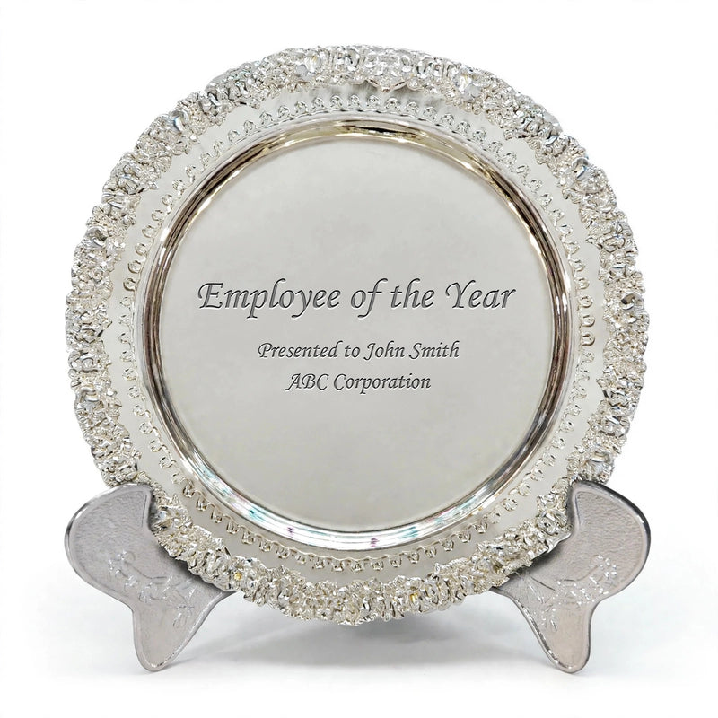 Customized Silver Metal Shield Award with Metal Stand – Personalized Engraving Plate