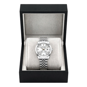 Silver Frost Luxury White Diamond Dial Silver Chain Watch with Gift Box