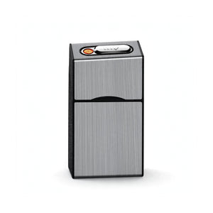 Pop-Up Cigarette Case with Electric Lighter – Silver Oval Slider Model