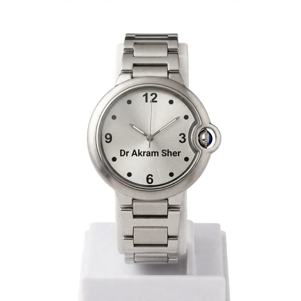 Customized Silver Metal Chain Hand Watch for Men – With Stand