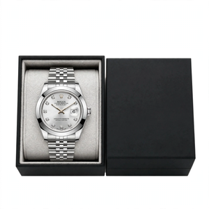 Silver Frost Luxury White Diamond Dial Silver Stainless Steel Date Watch with Jubilee Chain – Premium Gift Box