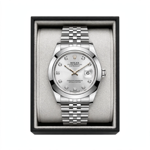 Silver Frost Luxury White Diamond Dial Silver Stainless Steel Date Watch with Jubilee Chain – Premium Gift Box