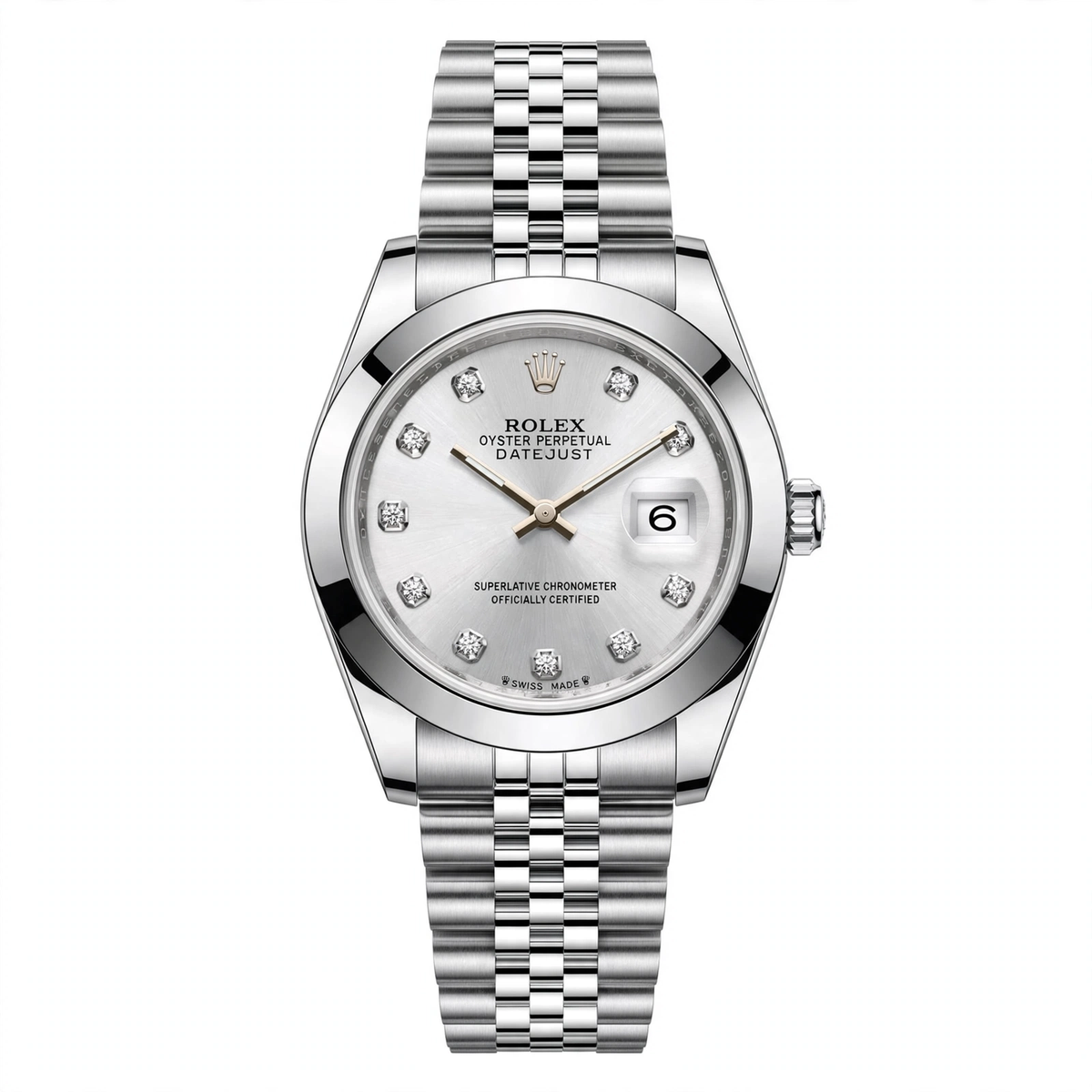 Silver Frost Luxury White Diamond Dial Silver Stainless Steel Date Watch with Jubilee Chain – Premium Gift Box