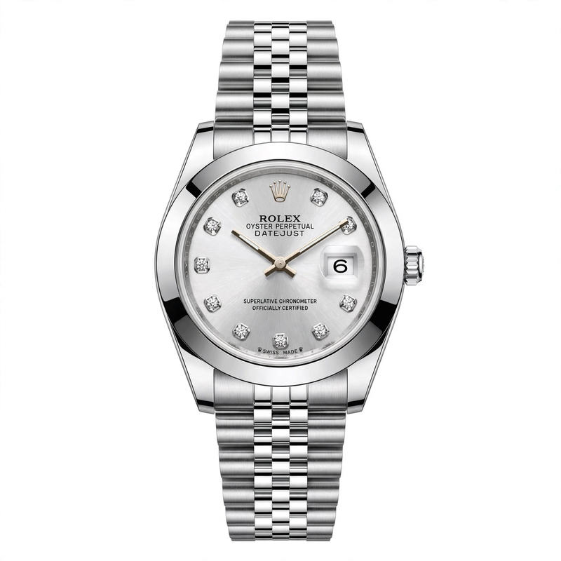 Silver Frost Luxury White Diamond Dial Silver Stainless Steel Date Watch with Jubilee Chain – Premium Gift Box