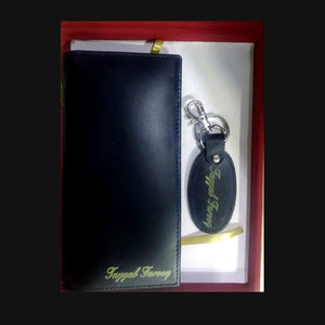 Name And Long Wallet And Keychain With Gift Box – In Black Color