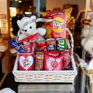 Love & Snacks Gift Basket – Teddy Bear, Chocolates & Treats | Delivery in Islamabad & Rawalpindi Only