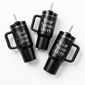 Customized Black Tumbler with Straw