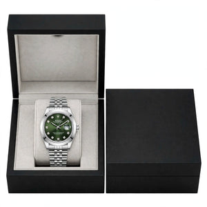 Emerald Diamond Dark Green Dial Silver Jubilee Chain Date Watch