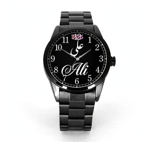Customized Metal Chain Hand Watch – Black | Personalized Watch with Display Stand