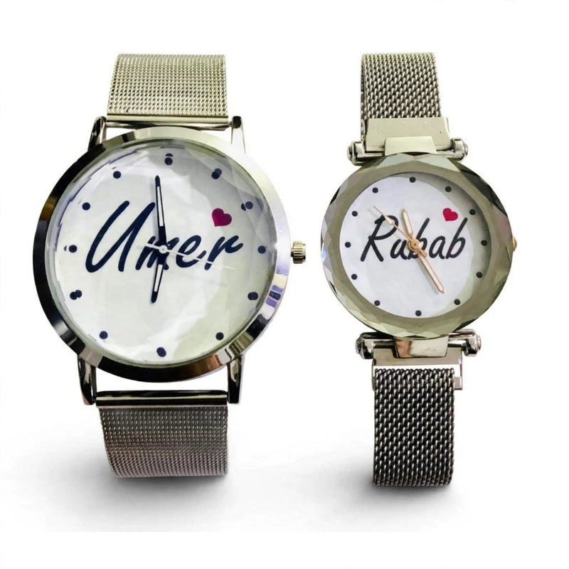 Customized Couple Pair Watches – Personalized Name Dial His & Hers Watch Set