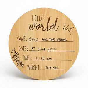 Hello World Announcement Plaque For New Born Baby - Engraved