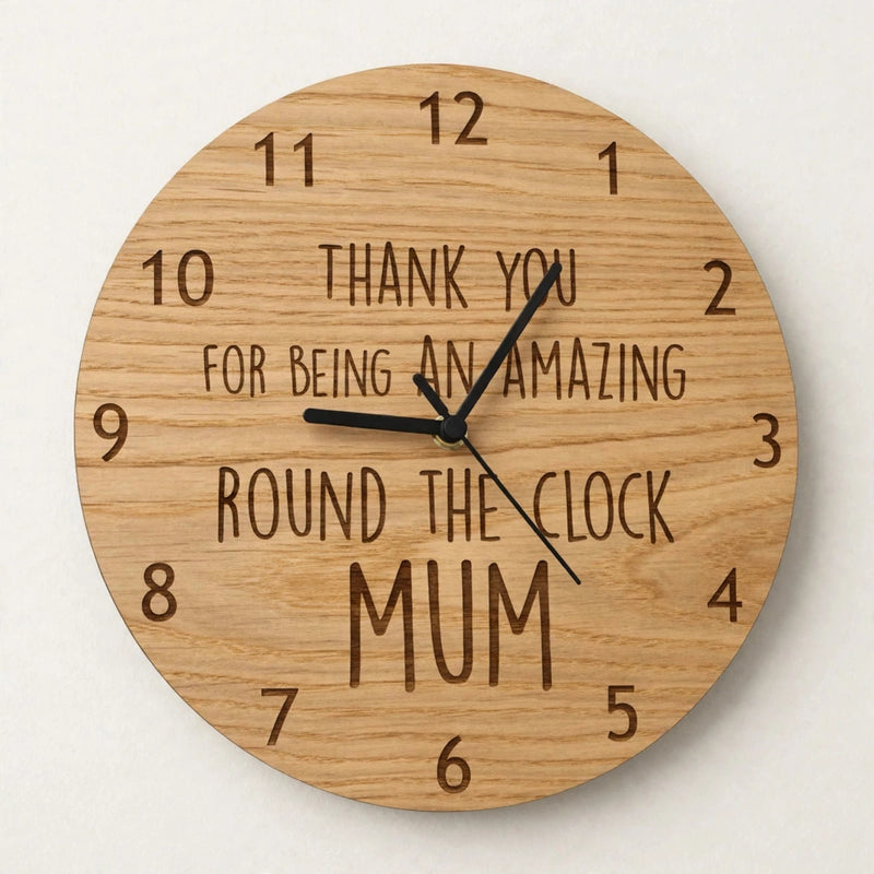 Wood Wall Clock Round Shape Wooden Colour, Non-Ticking, Battery Operated