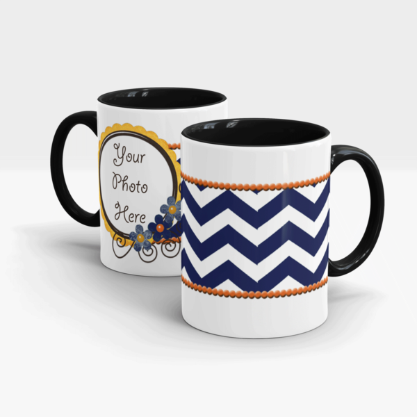 Horizontal Blue Stripes Custom printed Gift Mug-Black