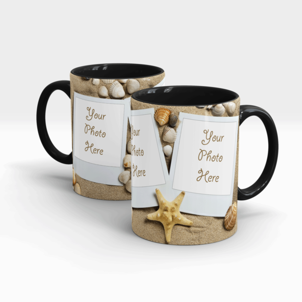 Sand and Sea Shells Personalized Coffee Mug-BlackSand and Sea Shells Personalized Coffee Mug-Black
