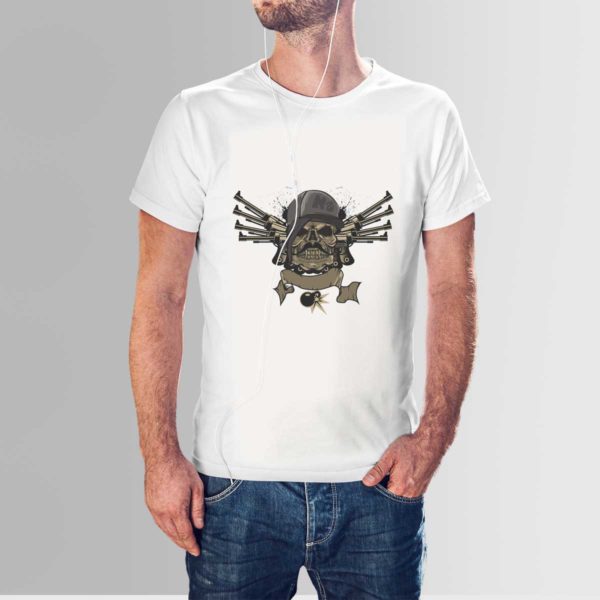 Skull and Guns T Shirt White
