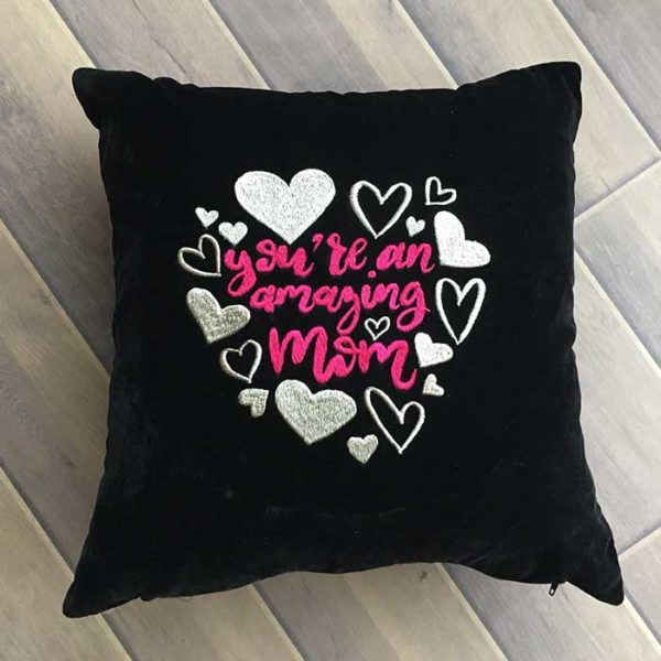 You are an amazing mom - mothers day gift pillow, velvet embroidery cushion