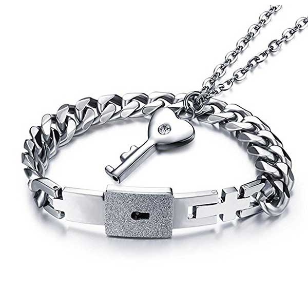 Couple Lock Bracelet and Key Necklace