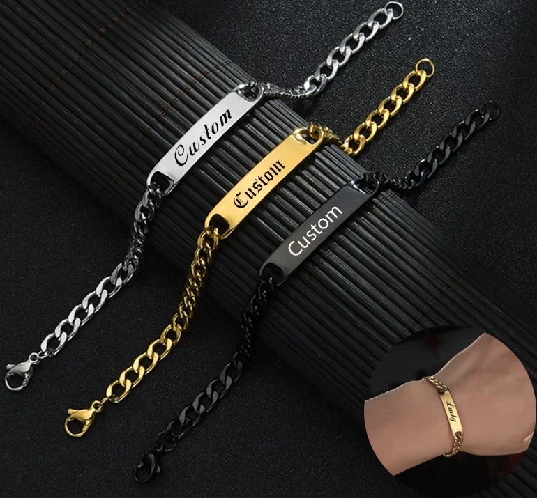 Custom Name Bracelet with Cursive Thin Font | Metal Name Bracelet | Pin it  Up online gifts