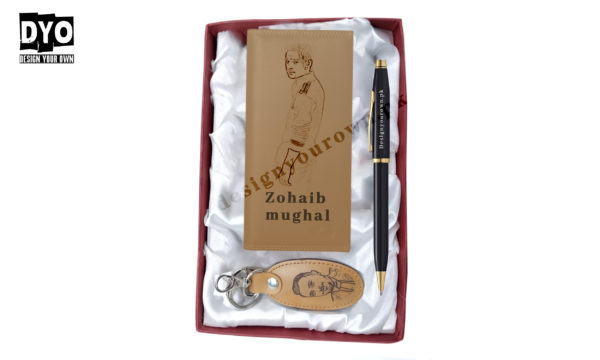 Picture And Name Long Wallet Keychain And Pen With Gift Box - In Camel Color